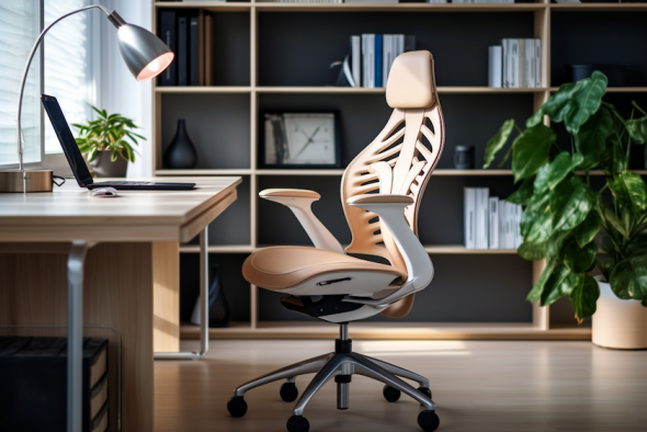 ergonomic chair with wooden desk