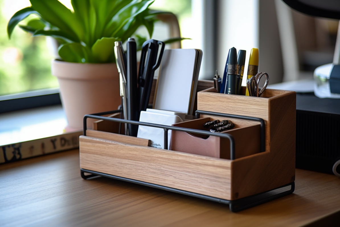 metal wood desk organizer